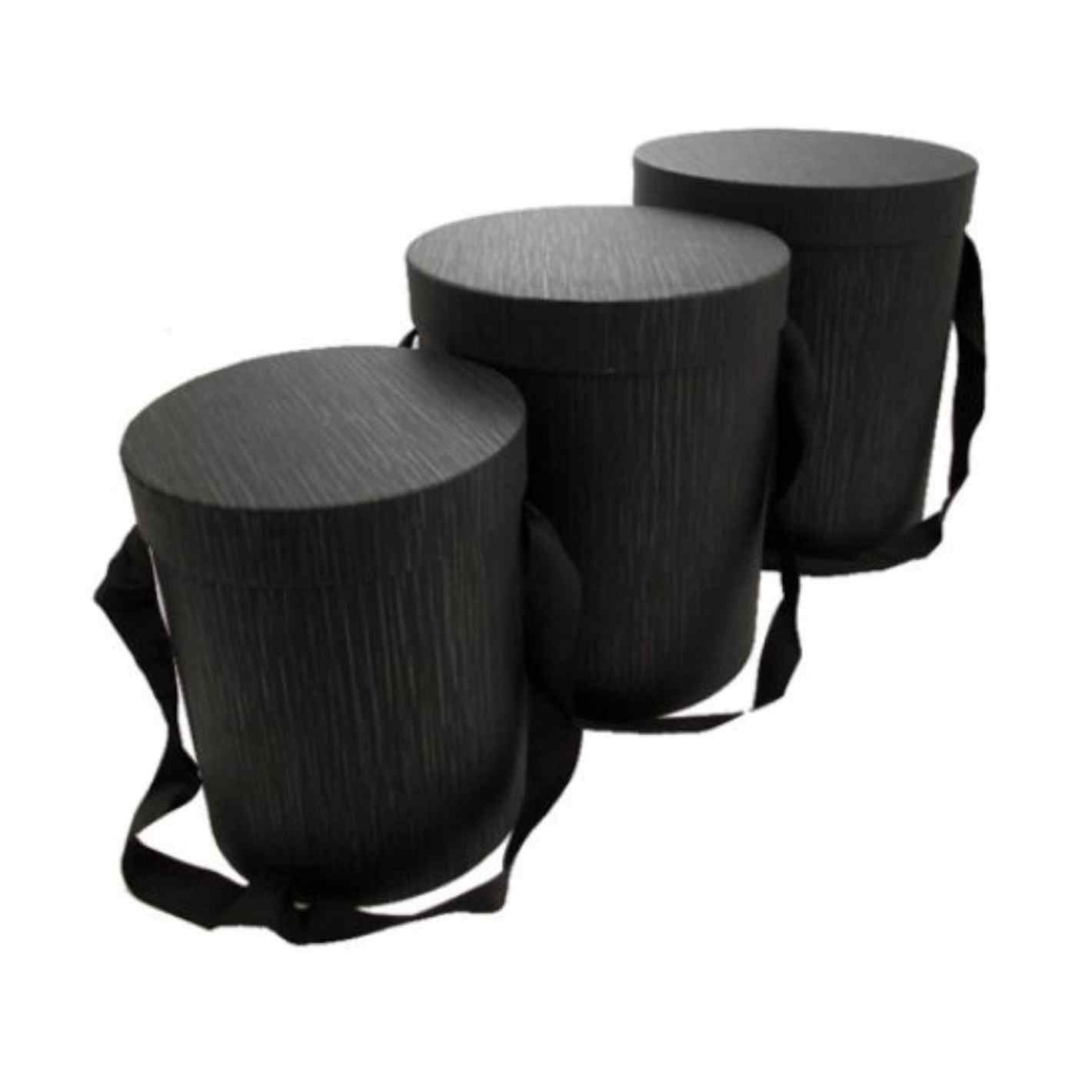Set of 3 Round Flower Box - Black