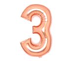 34" Amscan Number 3 Rose Gold Foil Balloon