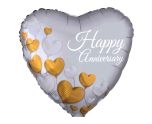 18" Anniversary Platinum Hearts Satin Foil Balloon