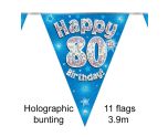 3.9m Oaktree 'Happy 80th Birthday' Blue Bunting