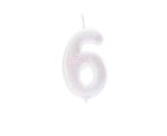 Number 6 Glitter Cake Candle Iridescent