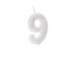 Number 9 Glitter Cake Candle Iridescent