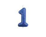 Number 1 Glitter Cake Candle Blue