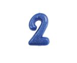 Number 2 Glitter Cake Candle Blue