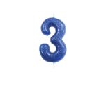 Number 3 Glitter Cake Candle Blue