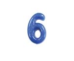 Number 6 Glitter Cake Candle Blue