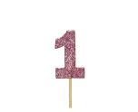 Glitter '1' Numeral Cupcake Toppers Pink