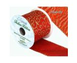 Satin Wired Edge Glitter Filigree Red 10yds x 63mm