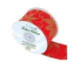 Eleganza Wired Edge Luxury Velvet Glitter Poinsettia Red / Gold 63mm x 9.1m