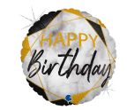 18" Grabo Marble Matte Happy Birthday Black Glitter Holographic Foil Balloon