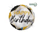 18" Grabo Marblw Matte Happy Birthday Black Foil Balloon