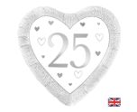 18" Oaktree Happy 25th Anniversary Silver Heart Foil Balloon