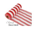 Eleganza Deco Mesh Metallic Stripe Red/White - 25cm x 9.1m