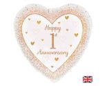 18" Oaktree Happy 1st Anniversary Rose Gold Heart