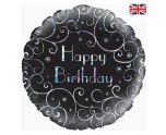 18" Oaktree Happy Birthday Black Swirls