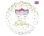 18" Oaktree Happy Birthday Floral Kitten Round