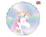 18" Oaktree Happy Birthday Pastel Unicorn Round