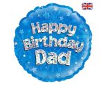 18" Oaktree Happy Birthday Dad Holographic Blue Round